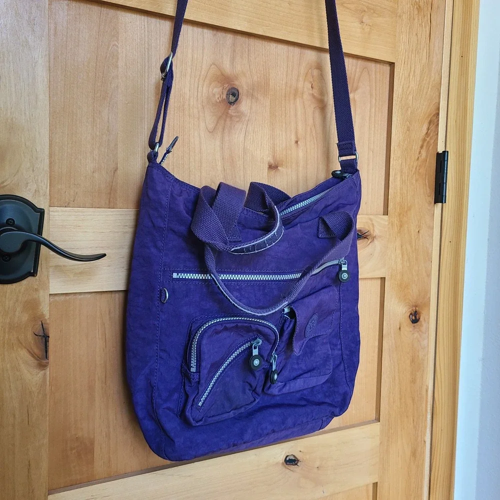 Kipling Purple Messenger Crossbody Shoulder Bag Monkey Violet Nylon Purse Travel